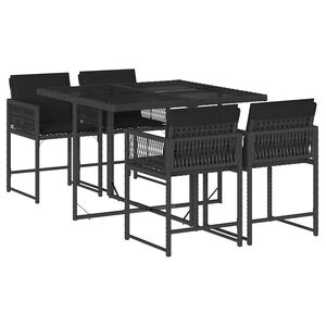 vidaXL 5 pcs conjunto de jantar p/ jardim c/ almofad&otilde;es vime PE preto