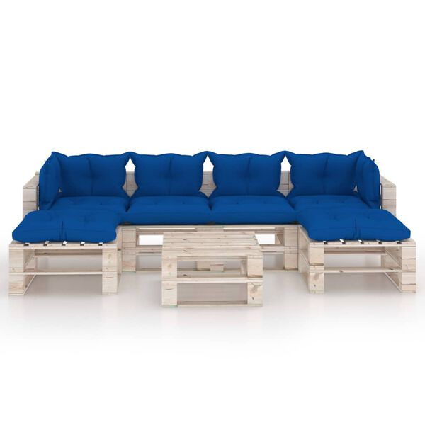 vidaXL 7 pcs conj. lounge de paletes p/ jardim com almofad&otilde;es pinho