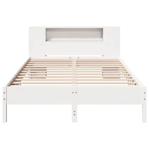 vidaXL Cama com estante sem colch&atilde;o 140x190 cm pinho maci&ccedil;o branco