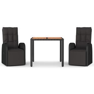 vidaXL 3 pcs conjunto de jantar p/ jardim vime PE/ac&aacute;cia maci&ccedil;a preto
