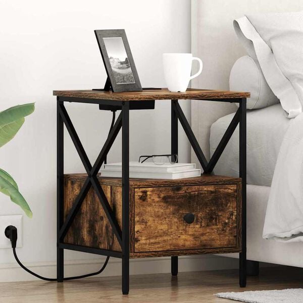 vidaXL Arm&aacute;rio de Cabeceira Carvalho Defumado 41,5 x 40,5 x 55 cm