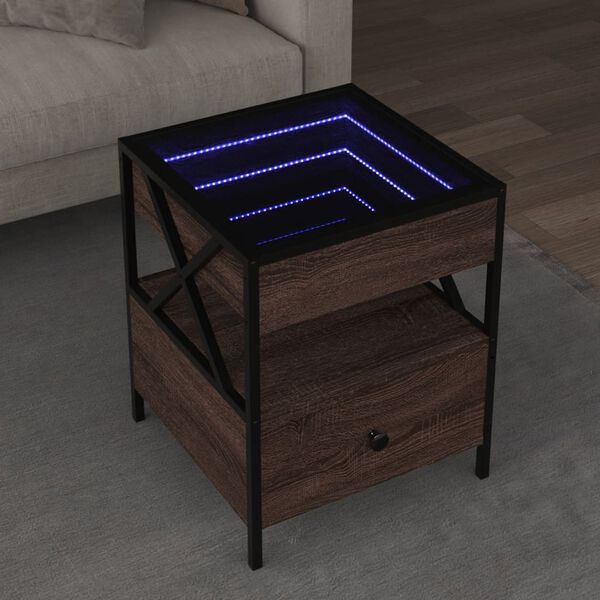 vidaXL Mesa de centro luzes LED Infinity 40x40x51 cm carvalho castanho