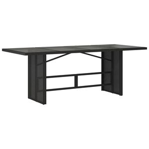 vidaXL Mesa de jardim com tampo de vidro 190x80x75 cm vime PE preto