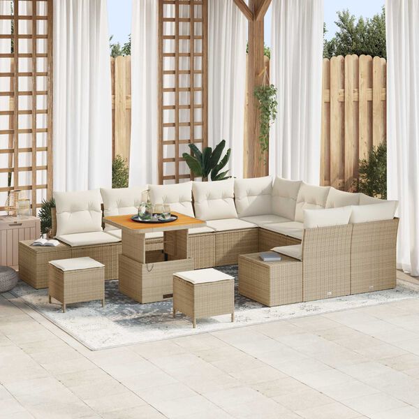 vidaXL Conjunto de Sof&aacute; de Jardim 12 pcs Bege Rattan Sint&eacute;tico