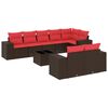 vidaXL Conjunto de sof&aacute; de jardim com 9 pe&ccedil;as e almofadas em rattan sint&eacute;tico marrom