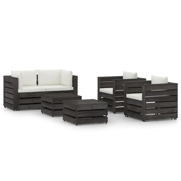vidaXL 6 pcs conj. lounge jardim + almofad&otilde;es madeira impreg. cinzento