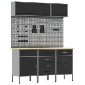 vidaXL Conjunto de Arm&aacute;rios de Trabalho com gaveta 8 unid. Preto