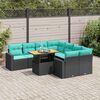 vidaXL 9 pcs conjunto de sof&aacute;s p/ jardim c/ almofad&otilde;es vime PE preto