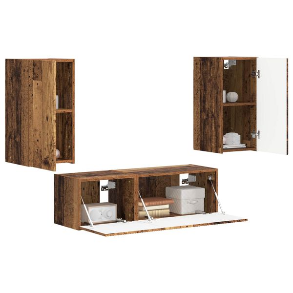 vidaXL Conjunto de Gabinete de Parede para TV 4 pcs Madeira antiga
