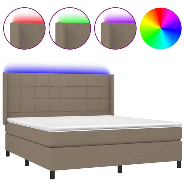 vidaXL Cama box spring colch&atilde;o/LED 160x200 cm tecido cinza-acastanhado