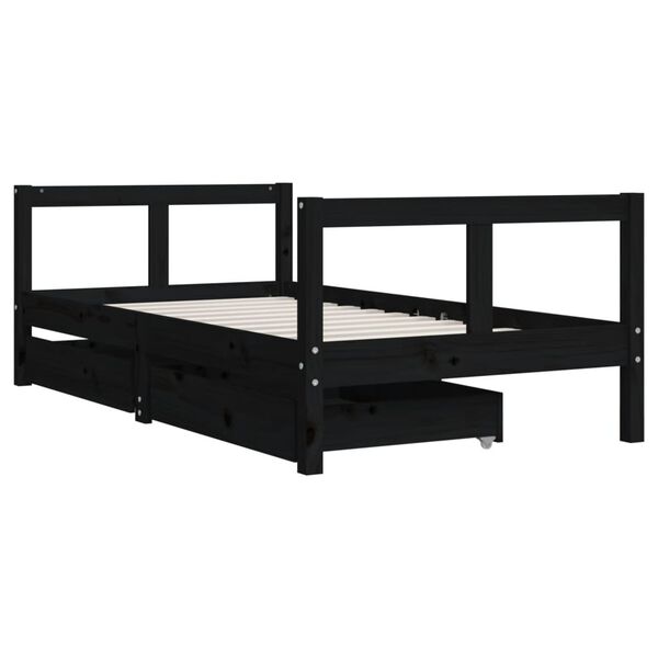 vidaXL Estrutura cama infantil c/ gavetas 80x160 cm pinho maciço preto