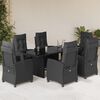 vidaXL 7 pcs conjunto de jantar p/ jardim c/ almofad&otilde;es vime PE preto