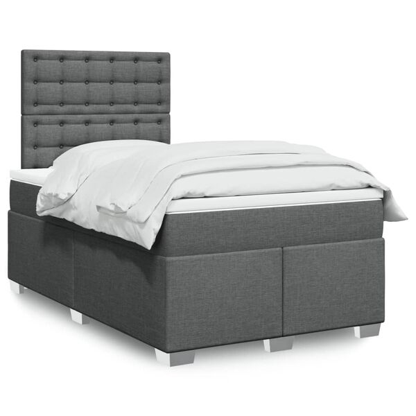 vidaXL Cama boxspring com colch&atilde;o 120x190 cm tecido cinzento-escuro