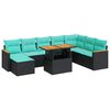 vidaXL 9 pcs conjunto de sof&aacute;s p/ jardim c/ almofad&otilde;es vime PE preto