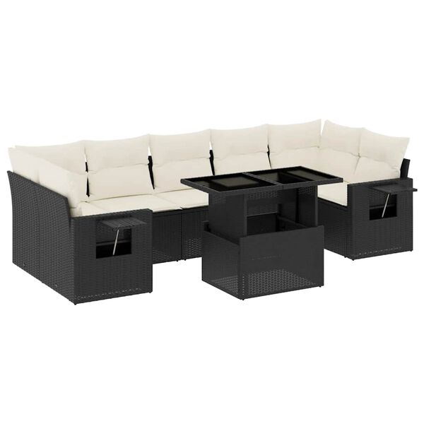vidaXL 8 pcs conjunto sof&aacute;s de jardim com almofad&otilde;es vime PE preto