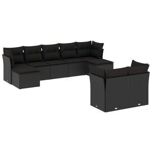 vidaXL 9 pcs conjunto de sof&aacute;s p/ jardim c/ almofad&otilde;es vime PE preto