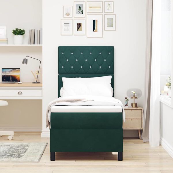 vidaXL Cama Box com colch&atilde;o Verde Escuro 80 x 200 cm tecido
