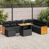vidaXL 9 pcs conjunto sof&aacute;s p/ jardim almofad&otilde;es vime PE/ac&aacute;cia preto