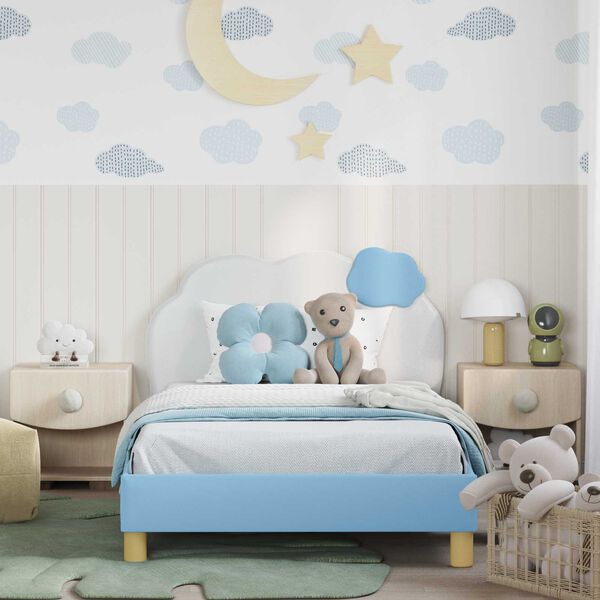 vidaXL Estrutura de Cama Infantil com Cabeceira Azul 90 x 200 cm PU