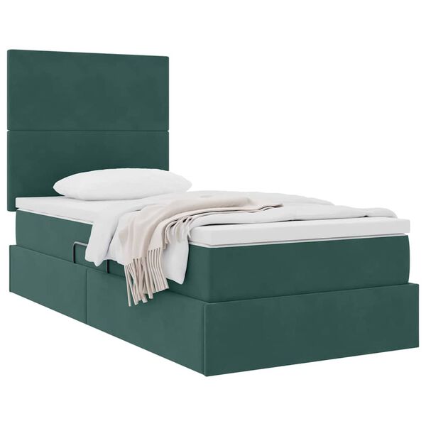 vidaXL Cama com arruma&ccedil;&atilde;o e colch&atilde;o Verde Escuro 90 x 190 cm Veludo
