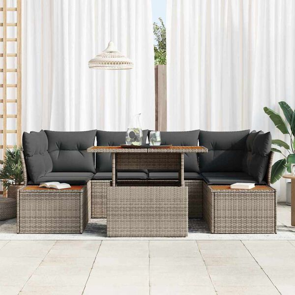vidaXL Conjunto de Sof&aacute; de Jardim 7 pcs Cinzeto Rattan Sint&eacute;tico