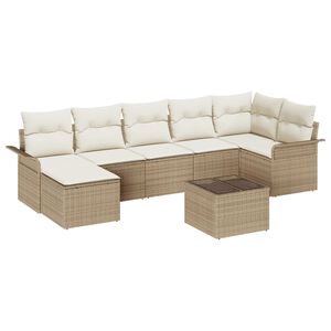 vidaXL Conjunto de Sof&aacute; de Jardim 8 pcs Bege Rattan Sint&eacute;tico