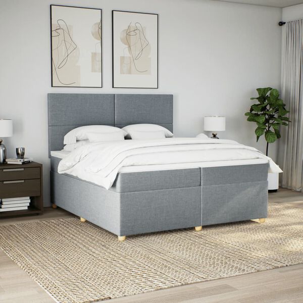 vidaXL Cama com molas/colch&atilde;o 200x200 cm tecido cinza-claro