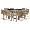 vidaXL 9 pcs conj. jantar jardim c/ almofad&otilde;es vime PE bege misturado
