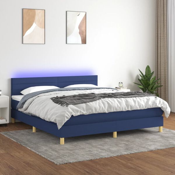 vidaXL Cama box spring c/ colch&atilde;o e LED 160x200 cm tecido azul