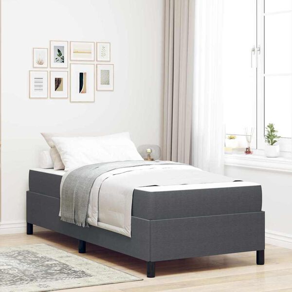vidaXL Estrutura da Cama com colch&atilde;o Cinza Escuro 90 x 200 cm tecido