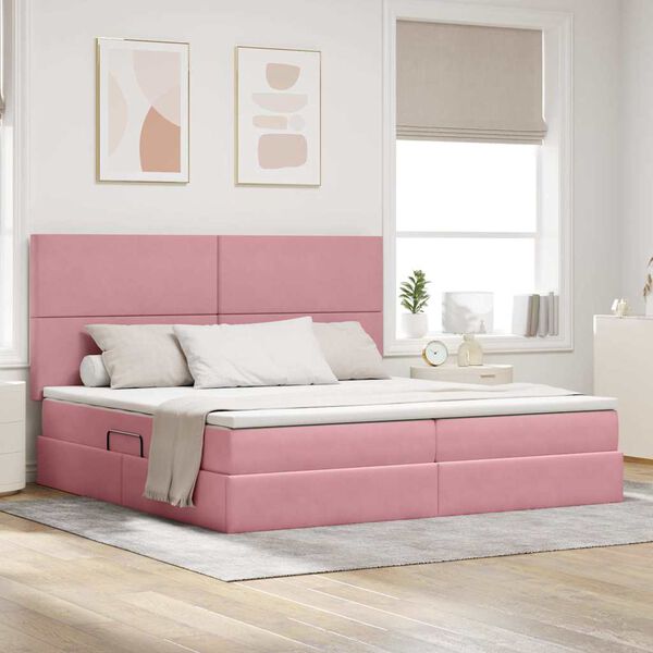 vidaXL Cama com arruma&ccedil;&atilde;o e colch&atilde;o Rosa 200 x 200 cm Veludo
