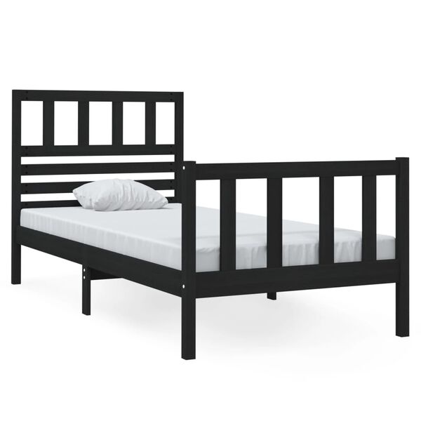 vidaXL Estrutura cama pequena solteiro 75x190 cm madeira maciça preto