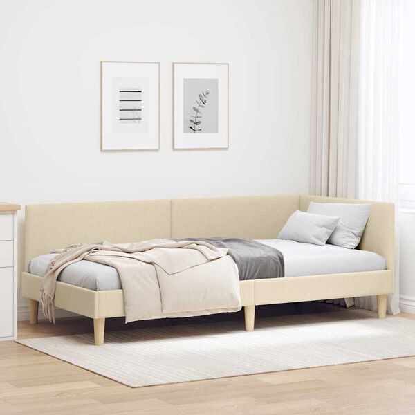 vidaXL Estrutura de Cama de Canto com cabeceira Creme 90 cm x 200 cm