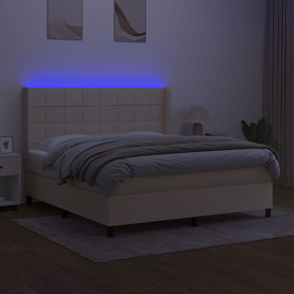 vidaXL Cama box spring c/ colch&atilde;o e LED 180x200 cm tecido cor creme