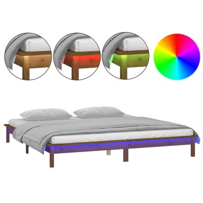 vidaXL Estrutura cama casal pequena +LEDs 120x190 cm madeira castanho
