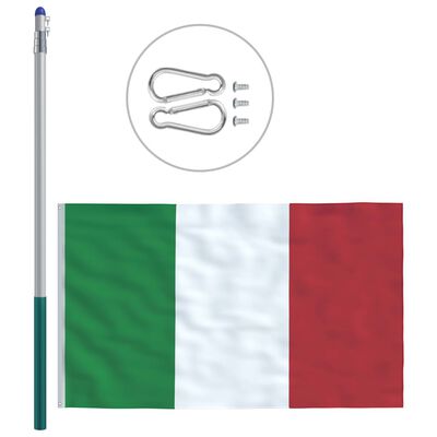 vidaXL Bandeira da Itália com mastro de alumínio 6 m