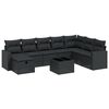 vidaXL 9 pcs conjunto de sof&aacute;s p/ jardim c/ almofad&otilde;es vime PE preto