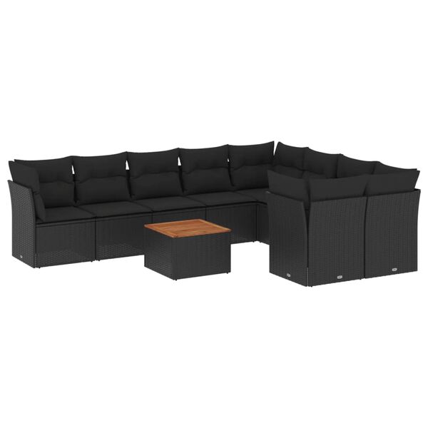 vidaXL 10 pcs conjunto sofás de jardim c/ almofadões vime PE preto