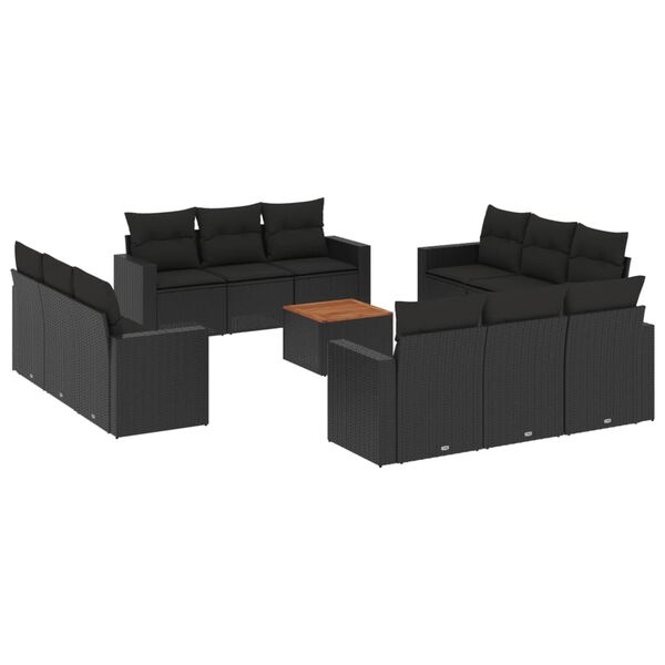 vidaXL 13 pcs conjunto de sof&aacute;s de jardim com almofad&otilde;es vime PE preto