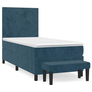 vidaXL Cama com molas/colch&atilde;o 100x200 cm veludo azul-escuro