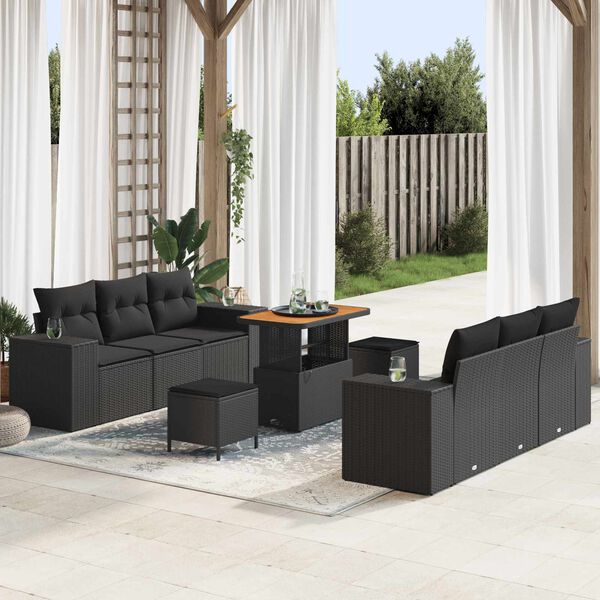 vidaXL Conjunto de Sof&aacute; de Jardim 9 pcs Preto Rattan de Polipropileno