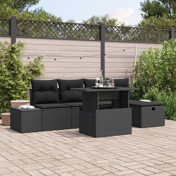 vidaXL Conjunto de Sof&aacute; de Jardim 6 pcs Preto Rattan Sint&eacute;tico