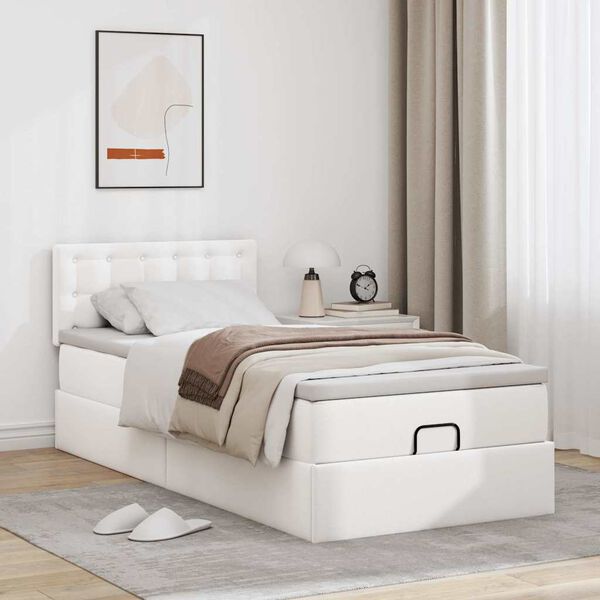 vidaXL Cama otomana com colchão 100x200 cm couro artificial branco
