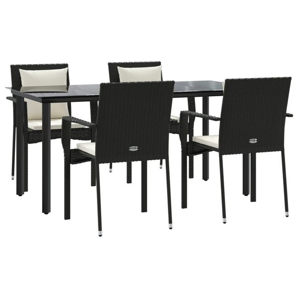 vidaXL 5 pcs conjunto de jantar p/ jardim c/ almofad&otilde;es vime PE preto
