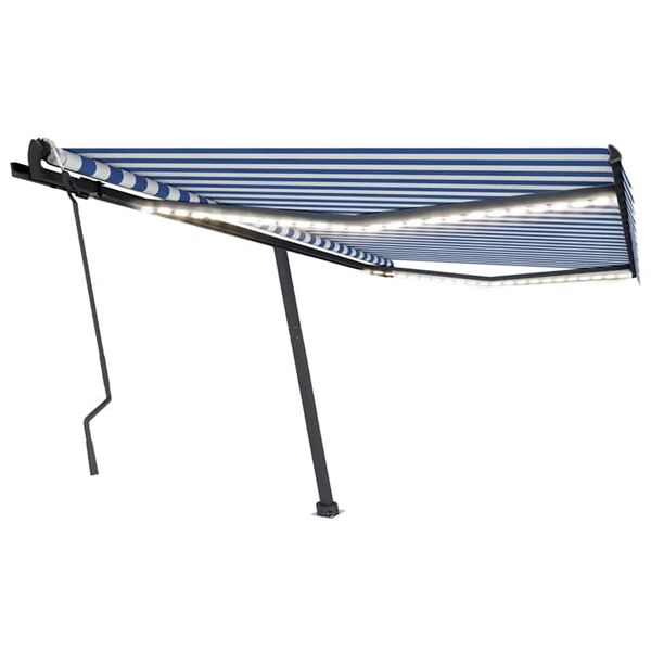vidaXL Toldo retrátil manual com LED 400x300 cm azul e branco