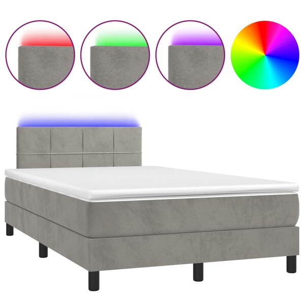 vidaXL Cama box spring c/ colch&atilde;o/LED 120x200 cm veludo cinzento-claro