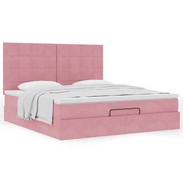 vidaXL Estrutura de cama otomana com colch&otilde;es 180x200 cm veludo rosa