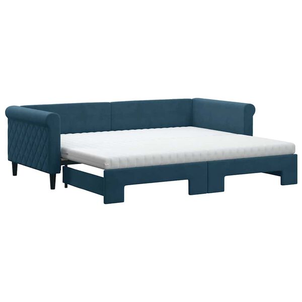 vidaXL Sof&aacute;-cama com gavet&atilde;o e colch&otilde;es 90x200 cm veludo azul