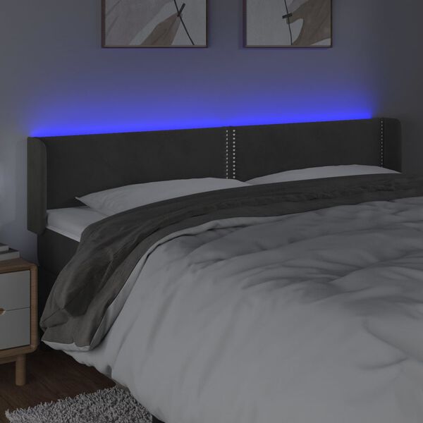 vidaXL Cabeceira cama c/ luzes LED veludo 183x16x78/88cm cinza-escuro