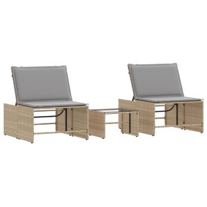vidaXL Espregui&ccedil;adeiras modulares com mesa 2 pcs vime PE bege